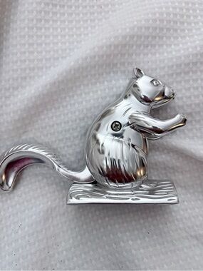 Vintage Chrome Metal Squirrel Nutcracker Mechanical Lever Action Cast Aluminum